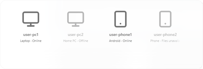 Prism Files showing registered computer and Android phone roots with demonstration data