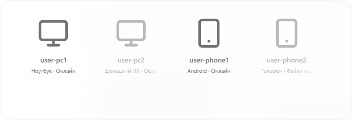 Файли Prism із кореневими папками зареєстрованого комп’ютера й телефона Android та демонстраційними даними