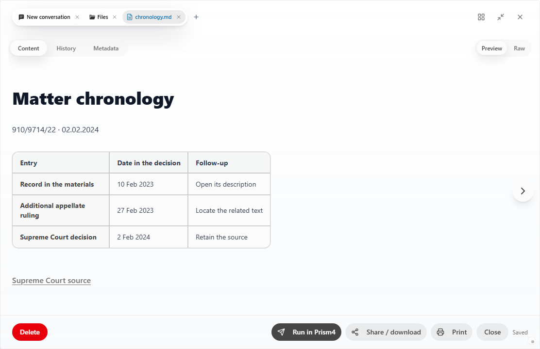 Prism: chronology.md opened in the document editor