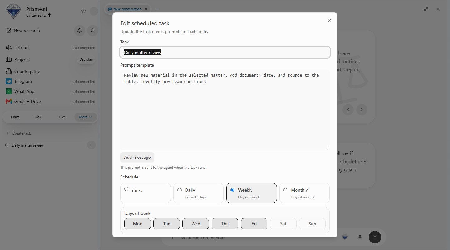 Prism: scheduled-review message configuration